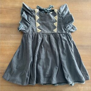 Louise Misha Siberia Cotton Empire Waist Toddler Girls Dress Dusty Blue, Sz 4T